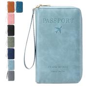 Générique Rowgins Multi-Functional RFID Passport Wallet, Passport Holder for Travel Essentials, Card Organizer, Slim Leather Cover for Credit Cards, Tickets, and Cash (Sky Blue)