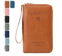 Générique Rowgins Multi-Functional RFID Passport Wallet, Passport Holder for Travel Essentials, Card Organizer, Slim Leather Cover for Credit Cards, Tickets, and Cash (Brown)