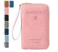 Générique Rowgins Multi-Functional RFID Passport Wallet, Passport Holder for Travel Essentials, Card Organizer, Slim Leather Cover for Credit Cards, Tickets, and Cash (Pink)