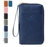 Générique Rowgins Multi-Functional RFID Passport Wallet, Passport Holder for Travel Essentials, Card Organizer, Slim Leather Cover for Credit Cards, Tickets, and Cash (Dark Blue)