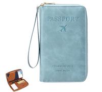Générique Rowgins Multi-Functional RFID Passport Wallet, Passport Holder for Travel Essentials, Travel Passport Holder for Men & Women, Secure ID Card Organizer with Anti-Theft Protection (Sky Blue)