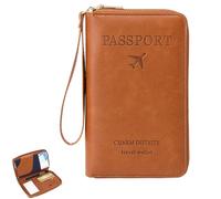 Générique Rowgins Multi-Functional RFID Passport Wallet, Passport Holder for Travel Essentials, Travel Passport Holder for Men & Women, Secure ID Card Organizer with Anti-Theft Protection (Brown)