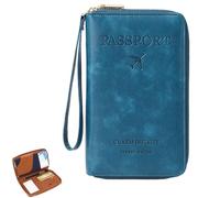Générique Rowgins Multi-Functional RFID Passport Wallet, Passport Holder for Travel Essentials, Travel Passport Holder for Men & Women, Secure ID Card Organizer with Anti-Theft Protection (Blue)