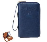 Générique Rowgins Multi-Functional RFID Passport Wallet, Passport Holder for Travel Essentials, Travel Passport Holder for Men & Women, Secure ID Card Organizer with Anti-Theft Protection (Dark Blue)