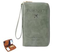 Générique Rowgins Multi-Functional RFID Passport Wallet, Passport Holder for Travel Essentials, Travel Passport Holder for Men & Women, Secure ID Card Organizer with Anti-Theft Protection (Green)