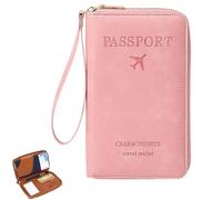 Générique Rowgins Multi-Functional RFID Passport Wallet, Passport Holder for Travel Essentials, Travel Passport Holder for Men & Women, Secure ID Card Organizer with Anti-Theft Protection (Pink)