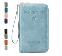 Générique Rowgins Multi-Functional RFID Passport Wallet,Passport Holder for Travel Essentials Women & Men,Wallet Cover Case - Secure Id Card Organizer with Anti-Theft Protection (Sky Blue)