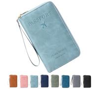 Générique Rowgins Multi-Functional RFID Passport Wallet, Passport Holder for Travel for Men & Women, with Smooth Zipper and Organized Compartments for Secure Travel (Sky Blue)