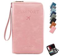 Générique Rowgins Multi-Functional RFID Passport Wallet, Passport Holder for Travel Women and Men, Secure ID Card Organizer with Anti-Theft Protection, Slim Leather Cover, Wallet Cover Case (Pink)