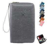 Générique Rowgins Multi-Functional RFID Passport Wallet, Passport Holder for Travel Women and Men, Secure ID Card Organizer with Anti-Theft Protection, Slim Leather Cover, Wallet Cover Case (Gray)