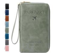 Générique Rowgins Multi-Functional RFID Passport Wallet, RFID Passport Holder for Travel, Passport Holder for Travel Essentials, Anti-Theft Leather Cover (Green)