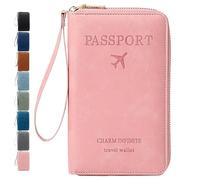 Générique Rowgins Multi-Functional RFID Passport Wallet, RFID Passport Holder for Travel, Passport Holder for Travel Essentials, Anti-Theft Leather Cover (Pink)