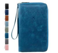 Générique Rowgins Multi-Functional RFID Passport Wallet, RFID Passport Holder for Travel, Passport Holder for Travel Essentials, Anti-Theft Leather Cover (Blue 3)