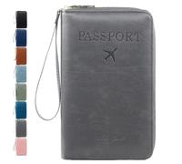 Générique Rowgins Multi-Functional RFID Passport Wallet, RFID Passport Holder for Travel, Passport Holder for Travel Essentials, Anti-Theft Leather Cover (Grey)