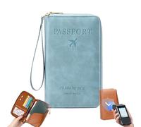 Générique Rowgins Multi-Functional RFID Passport Wallet, rowgins RFID Passport Holder for Travel, Passport Wallets, Slim Leather Cover for Credit Cards, Tickets, and Cash, for Men & Women (Sky Blue)