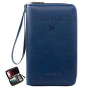 Générique Rowgins Multi-Functional RFID Passport Wallet, Travel Passport Holder for Men & Women, Secure Id Card Organizer with Anti-Theft Protection, Leather Cover for Tickets (Dark Blue)