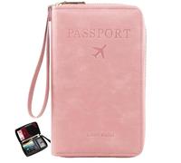 Générique Rowgins Multi-Functional RFID Passport Wallet, Travel Passport Holder for Men & Women, Secure Id Card Organizer with Anti-Theft Protection, Leather Cover for Tickets (Pink)