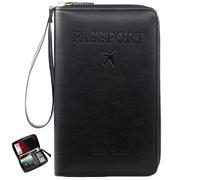 Générique Rowgins Multi-Functional RFID Passport Wallet, Travel Passport Holder for Men & Women, Secure Id Card Organizer with Anti-Theft Protection, Leather Cover for Tickets (Black)