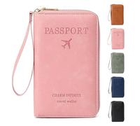 Générique Rowgins Multi-Functional RFID Passport Wallet, Travel Passport Holder for Men & Women, Secure ID Card Organizer with Anti-Theft Protection, Slim Leather Cover for Credit Cards (Pink)
