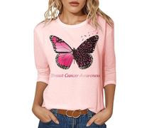 Générique Ruban Octobre Rose Femme Tshirt,Haut Femme Chic Et Elegant À Manches Courtes Col Rond Haut Décontractée Cancer du Sein Octobre Rose Ruban Chemisier Blouse Sport Lache Top
