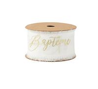 Générique - RUBAN SOIE EFFILOCHÉ BAPTÊME OR 4CMX3M BLANC