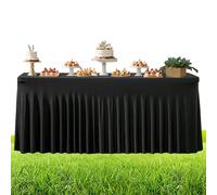 Générique Ruffle Table Skirt - 6ft Black Pleated Desk Skirts for Holiday Party Buffet, Elegant Decorative Trim with Easy-Fit Installation, Wedding Banquet Cover for Home Event Display