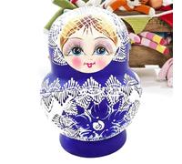 Générique Russian Doll Set - Wooden Blue and White Porcelain, Educational Nesting Toys, Home Collectors Art Lovers Display, Birthday Holiday Party Favors, Office Classroom Students Gift Collection