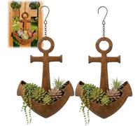 Générique Rustic Metal Ship Anchor Hanging Planter,Nautical Ship Anchor Shape Outdoor Garden Succulent Pot,Coastal Sailboat Theme Wall Mounted Succulent Holder,Garden Patio Fence Yard Decor