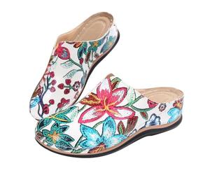Générique Sabot Femme Confortable Bout Fermé Chaussons D'été Antidérapantes de Plage Marche Sandales Orthopédiques Plateforme Mules Femmes Loisirs Pour Intérieur Extérieur,Blanc,43