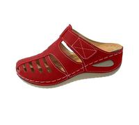 Générique Sabot Orthopédique Femme Chaussures Compensées Confortable Bout Fermé Baotou Ajourées,Respirantes,Semelle Épaisse,Bout Rond,Pantoufles Décontractées à Talons Inclinés Rouge, 43