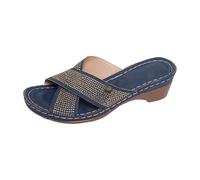 Générique Sabots Été Sandales tendance pour femmes, idéales pour le printemps et l'été, avec bout ouvert, parfaites à associer avec un jean. Cuir Noir (Blue, 37)