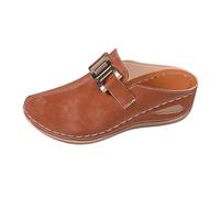 Générique Sabots Femme à Bout Fermé Chaussures Orthopédiques Plateforme Chaussons D'été Antidérapantes Ouvert à L'arrière Mule Sabot Jardin Décontractées Pour Femmes,Marron,42