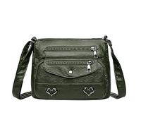 Générique Sac à bandoulière en cuir pour femmes, robuste et polyvalent avec multiples poches, fermeture à glissière et boucle décorative, idéal pour le quotidien et les voyages (Green, One Size)