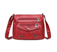Générique Sac à bandoulière en cuir pour femmes, robuste et polyvalent avec multiples poches, fermeture à glissière et boucle décorative, idéal pour le quotidien et les voyages (Red, One Size)