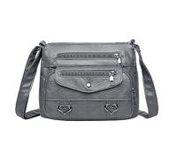 Générique Sac à bandoulière en cuir pour femmes, robuste et polyvalent avec multiples poches, fermeture à glissière et boucle décorative, idéal pour le quotidien et les voyages (Grey, One Size)