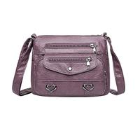Générique Sac à bandoulière en cuir pour femmes, robuste et polyvalent avec multiples poches, fermeture à glissière et boucle décorative, idéal pour le quotidien et les voyages (Purple, One Size)