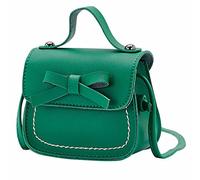 Générique Sac à bandoulière en cuir pour petite fille pour filles un sac à bandoulière couleur unie nœud épaule enfants De Messager Et Sangles (Green, One Size)