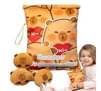 Générique Sac à Collations - Sac Snack Peluche Capybara,4 Petites Poupées avec Oreiller Porte-Clés pour Garçons Filles Femmes Étudiants D'âge Préscolaire École Voyage