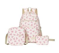 Générique Sac à Dos D'école 3 Pièces, Comprend Un Sac Porté Croisé Et Une Trousse à Crayons Ornés D'un Motif De NœUds; Convient Aux Jeunes Filles Pour L'école Ou Les Voyages (Blanc Rose)