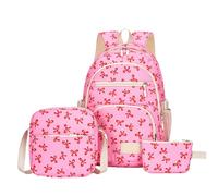 Générique Sac à Dos D'école 3 Pièces, Comprend Un Sac Porté Croisé Et Une Trousse à Crayons Ornés D'un Motif De NœUds; Convient Aux Jeunes Filles Pour L'école Ou Les Voyages (Rose Rouge)