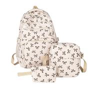 Générique Sac à Dos D'école 3 Pièces, Comprend Un Sac Porté Croisé Et Une Trousse à Crayons Ornés D'un Motif De NœUds; Convient Aux Jeunes Filles Pour L'école Ou Les Voyages (Blanc Marron)