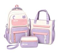 Générique Sac à Dos D'école, Adorable Ensemble De 3 Pièces Sur Le Thème Du Chat, Comprenant Un Sac à Dos, Un Sac Porté épaule Et Une Pochette Zippée (Violet)