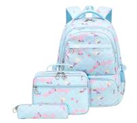 Générique Sac à dos d'école primaire, ensemble déjeuner et crayons pour filles de la 3e à la 6e année, sac dos ergonomique de grande capacité pour enfants 7 11 ans (Blue, One Size)