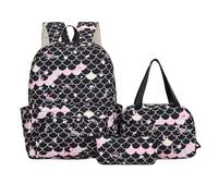 Générique Sac à dos dégradé étudiants avec à lunch et trousse Ensemble pratique pour collège lycée - camping tissu imperméable finition ignifuge uniforme scolaire (Black, One Size)