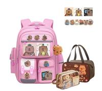 Générique Sac à dos enfant capybara, Cartable capybara, Cartable kawaii de dessin animé pour garçon et fille, Bandoulière réglable, Livré avec une trousse et un sac à lunch, Nouveau semestre cadeau