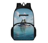 Générique Sac à Dos Enfant Île Bleue Cartable Pour Enfants Avec Multiples Poches De Rangement, Sac à Dos Durable et Anti-Déchirures Pour Livres et Fournitures Scolaires,