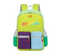 Générique Sac à Dos Enfant Personnalisable avec Texte & Photo, Design Bloc de Couleurs avec Multiples Poches & Poches Latérales en Filet, Sac à Dos Léger pour Élèves Garçons Filles Adolescents (Vert)