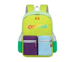 Générique Sac à Dos Enfant Personnalisable avec Texte & Photo, Design Bloc de Couleurs avec Multiples Poches & Poches Latérales en Filet, Sac à Dos Léger pour Élèves Garçons Filles Adolescents (Vert)