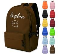 Générique Sac a Dos Enfant Personnalisé Prenom, Cartables D'école Fille & Garcon pour Ecole Primaire Secondaire Lycée, Brodé Toile Sac à Dos Enfant Personnalisable (Brun, Moyen)