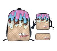 Générique Sac à dos Ice 3 pièces garçons imprimé crème glacée sac scolaire sportif et décontracté volume compagnon idéal pour les loisirs et le campus (Multicolour, One Size)